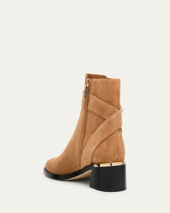 Noor 45 Suede Pearly-Button Ankle Booties - Image 4