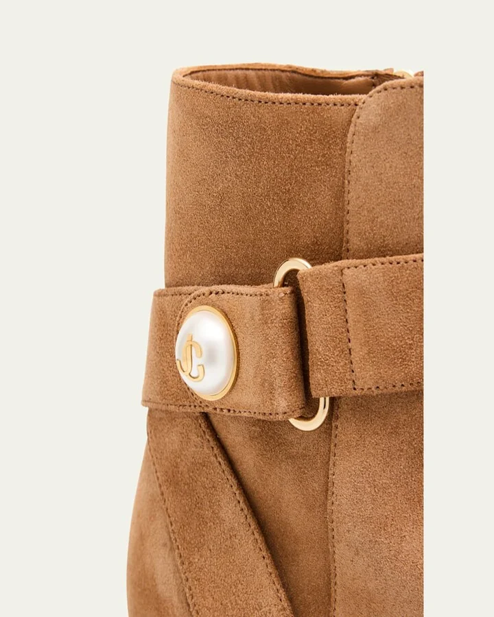 Noor 45 Suede Pearly-Button Ankle Booties - Image 5