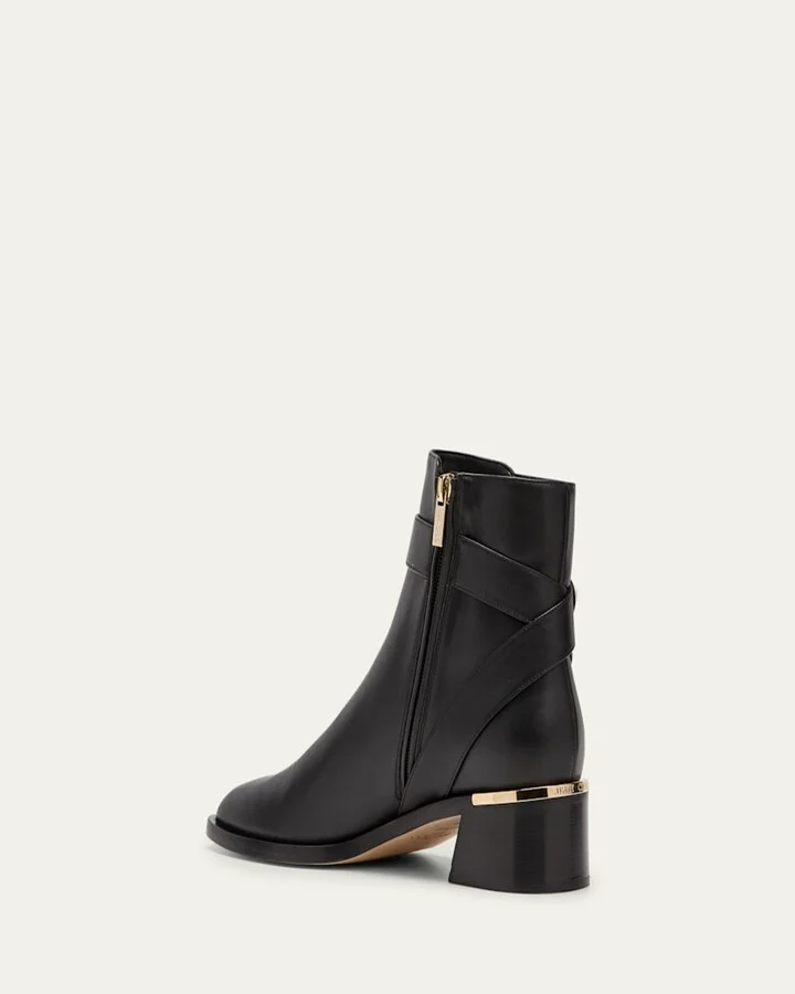 Noor Leather Pearly-Button Ankle Booties - Image 3