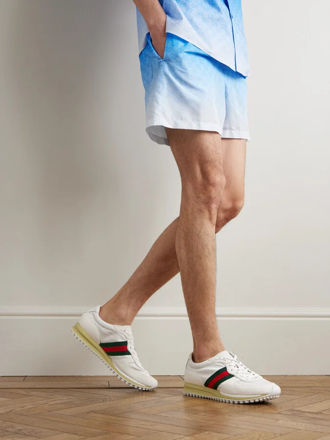 Nora Leather and Webbing-Trimmed Suede and Canvas-Jacquard Sneakers - Image 2