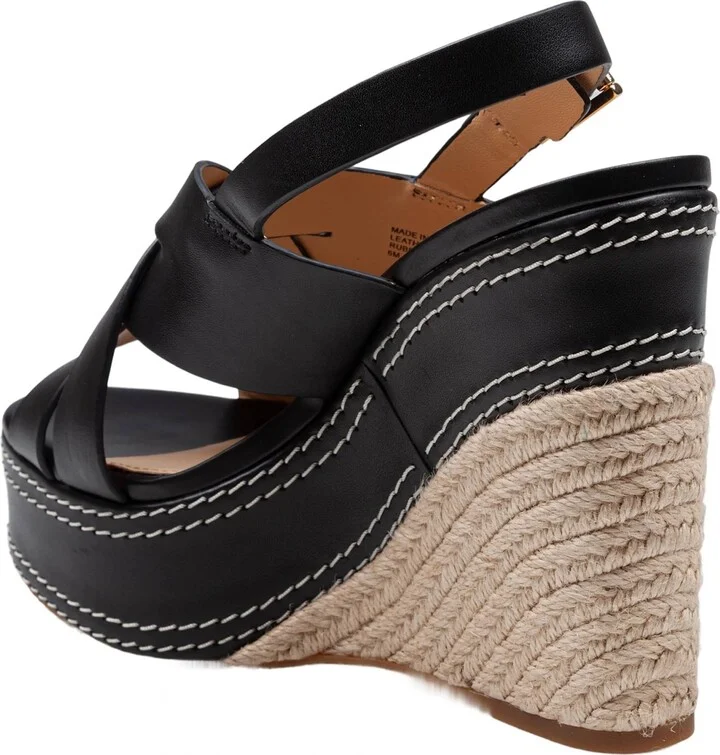 Nora Wedge Sandal In Black Leather - Image 3