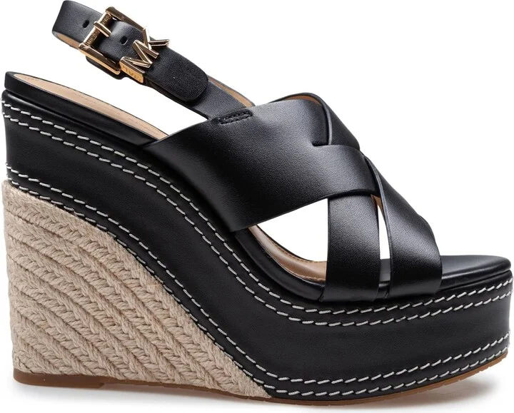 Nora Wedge Sandal In Black Leather