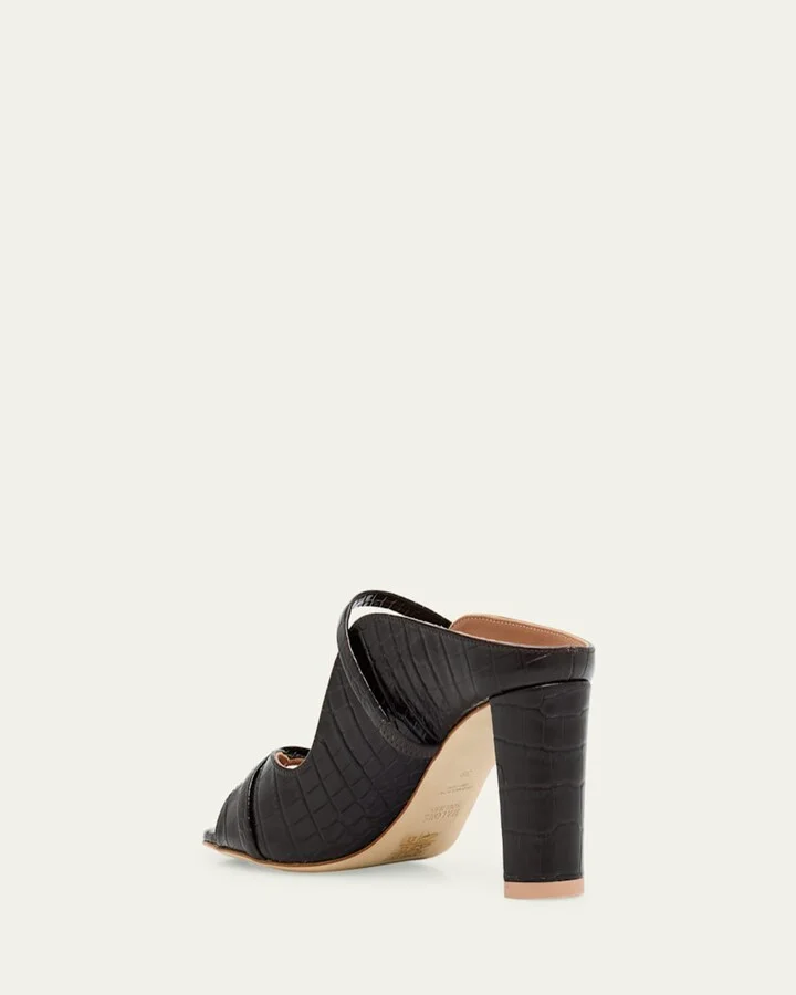 Norah Croc-Embossed Leather Double-Strap Mule Sandals - Image 3