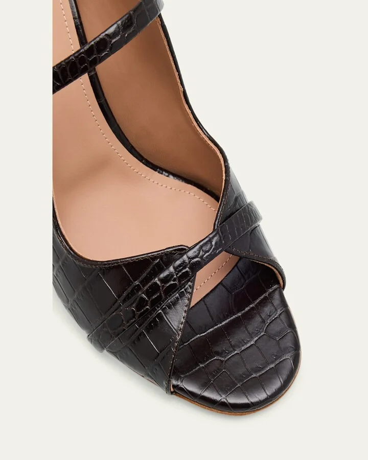 Norah Croc-Embossed Leather Double-Strap Mule Sandals - Image 6