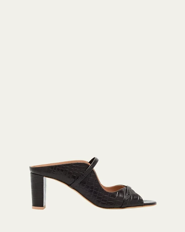 Norah Croc-Embossed Leather Double-Strap Mule Sandals