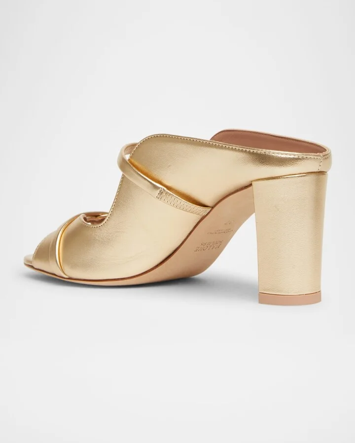 Norah Metallic Leather Two-Band Block Heel Sandals - Image 3