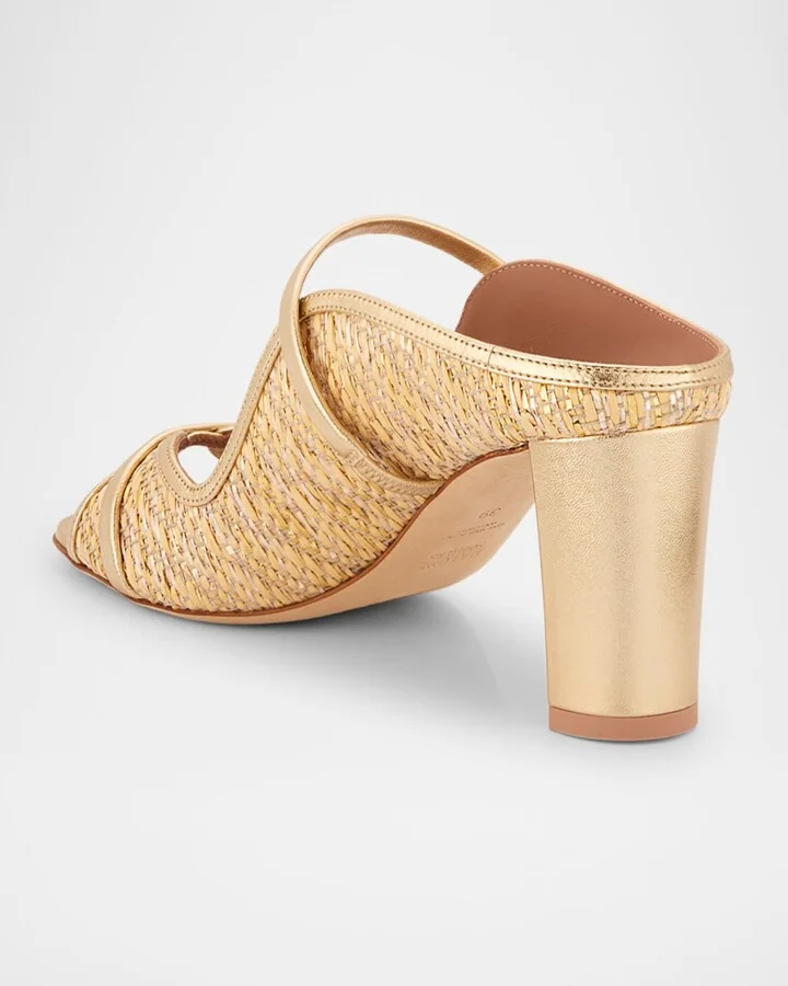 Norah Metallic Nappa Leather Raffia Dual-Strap Mule Sandals - Image 3