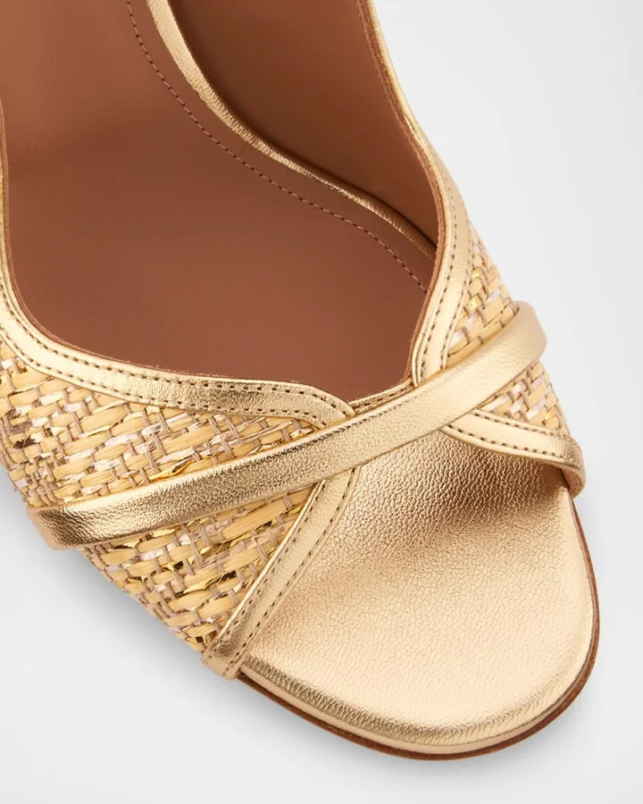 Norah Metallic Nappa Leather Raffia Dual-Strap Mule Sandals - Image 6