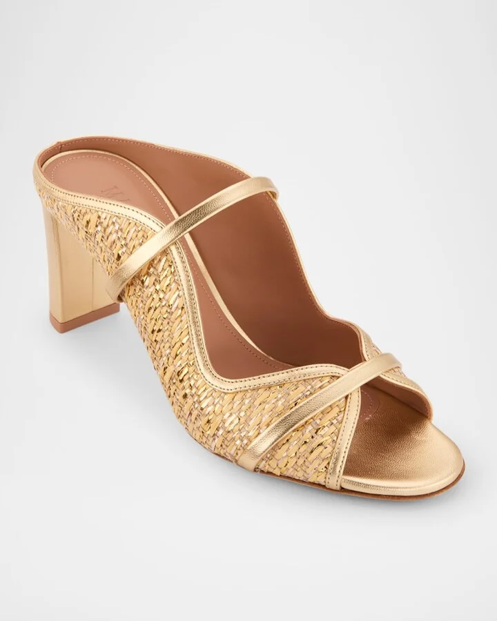 Norah Metallic Nappa Leather Raffia Dual-Strap Mule Sandals - Image 7