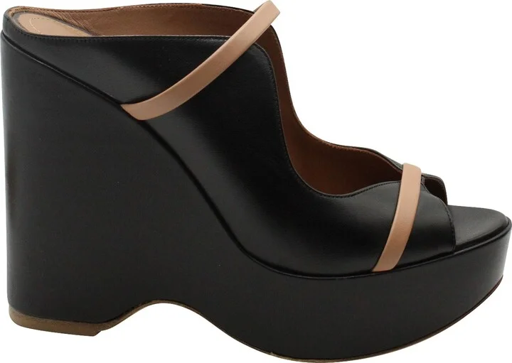 Norah Wedge Sandals in Black Leather