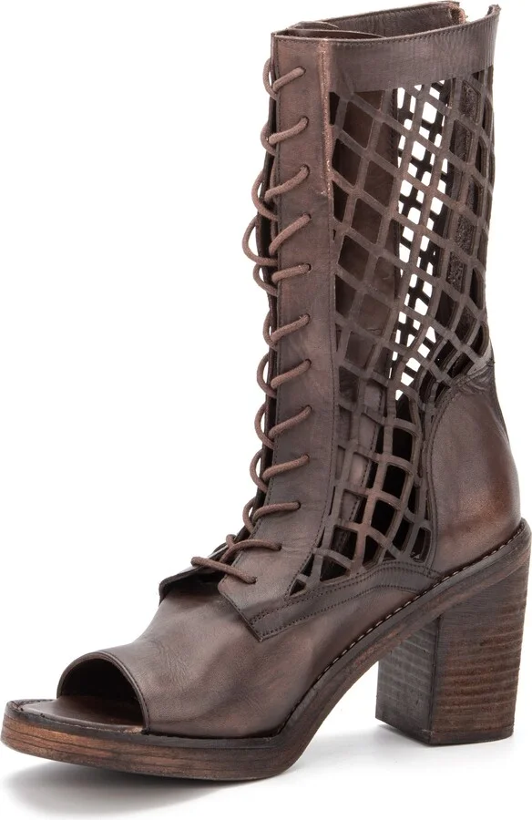 Normandy Leather Fishnet Cutout Block Heel Boot - Image 3
