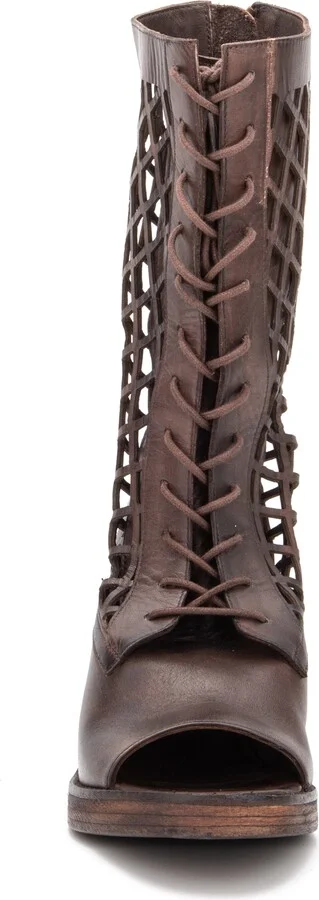 Normandy Leather Fishnet Cutout Block Heel Boot - Image 4