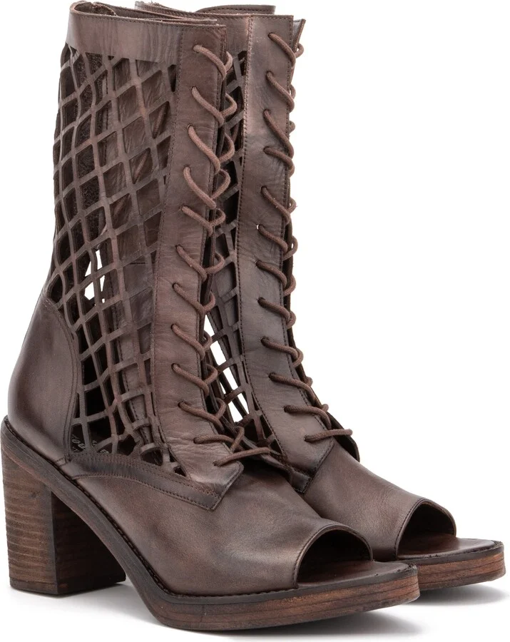 Normandy Leather Fishnet Cutout Block Heel Boot - Image 7