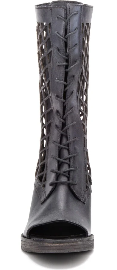 Normandy Leather Fishnet Cutout Block Heel Boot - Image 10