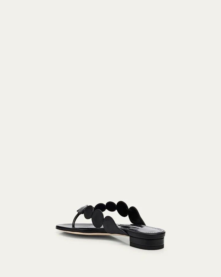 Nour Circle Leather Flat Thong Sandals - Image 3