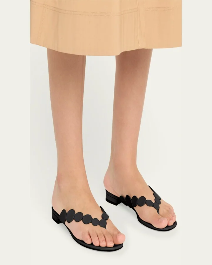 Nour Circle Leather Flat Thong Sandals - Image 7