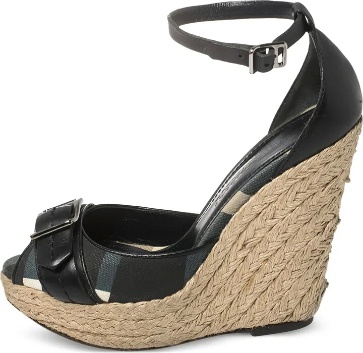 Nova check-canvas wedge sandals