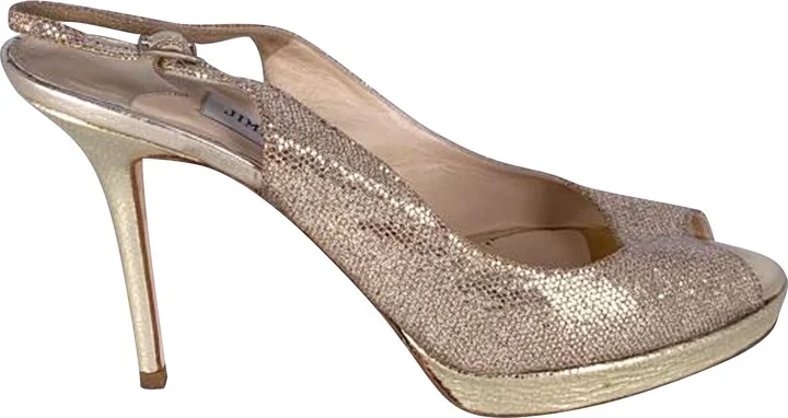 Nova Glitter Peep Toe Slingback Pumps in Gold Leather