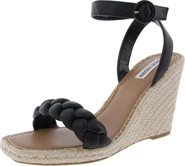 Novah Womens Woven Faux Leather Wedge Sandals