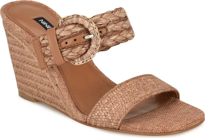 Novalie 3 Womens Buckle Straw Wedge Sandals