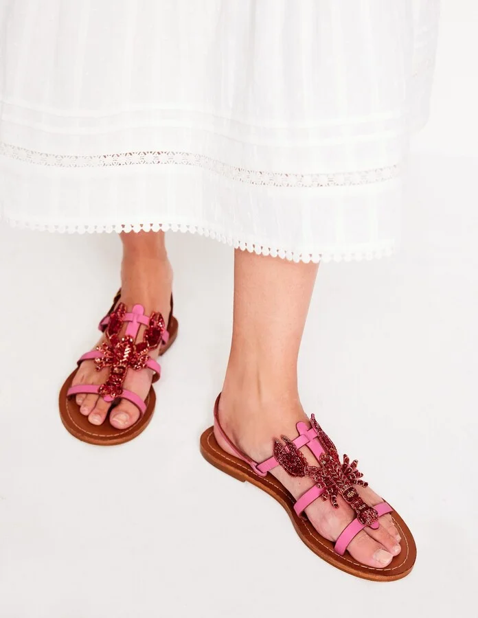 Novelty Beaded Flat Sandals, Lobster - Image 2