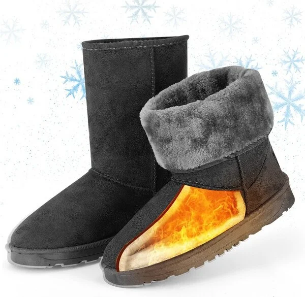 NPolar Women Ladies Snow Boots Waterproof Faux Suede Mid-Calf Boots Fur Warm Lining Shoes Gray Size