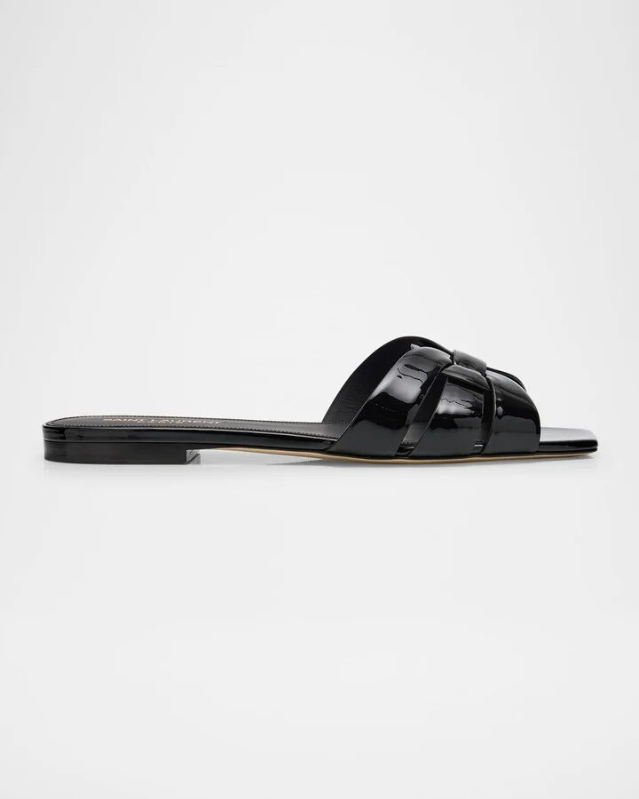 Nu Pieds Woven Patent Flat Sandals