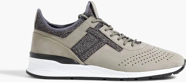 Nubuck and stretch-knit sneakers