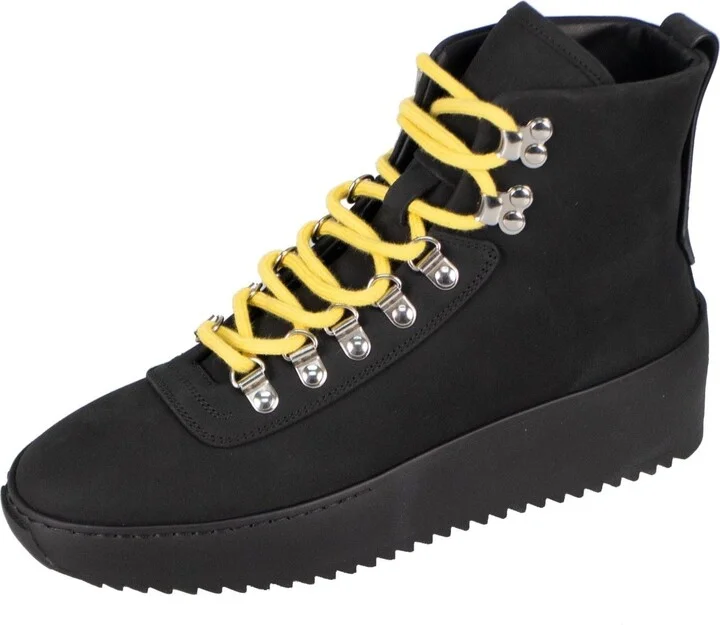 Nubuck Leather Lace-Up Hiking Sneakers Shoes - Black