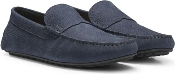 Nubuck-leather loafers with driver sole