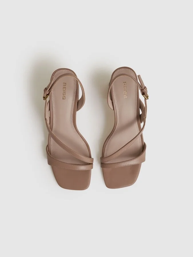 Nude Strappy Leather Heeled Sandals - Image 3