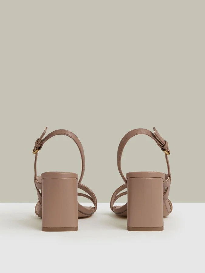 Nude Strappy Leather Heeled Sandals - Image 4