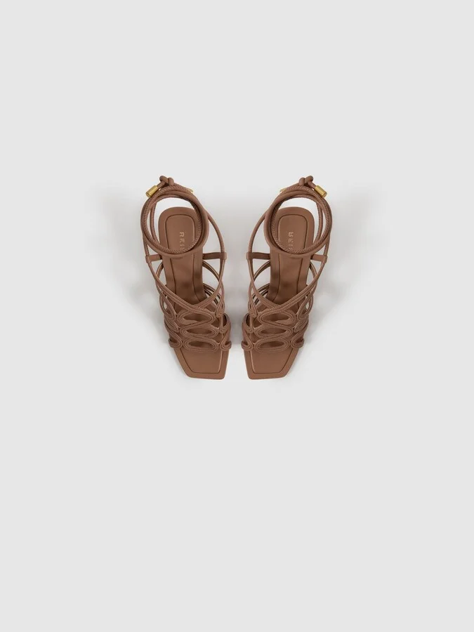 Nude Strappy Open Toe Heeled Sandals - Image 3