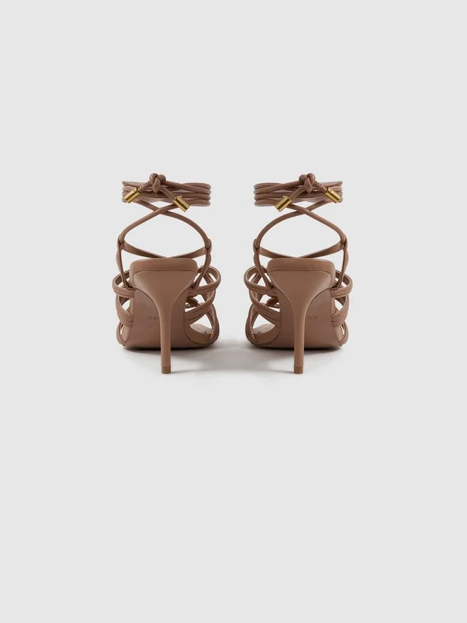 Nude Strappy Open Toe Heeled Sandals - Image 4