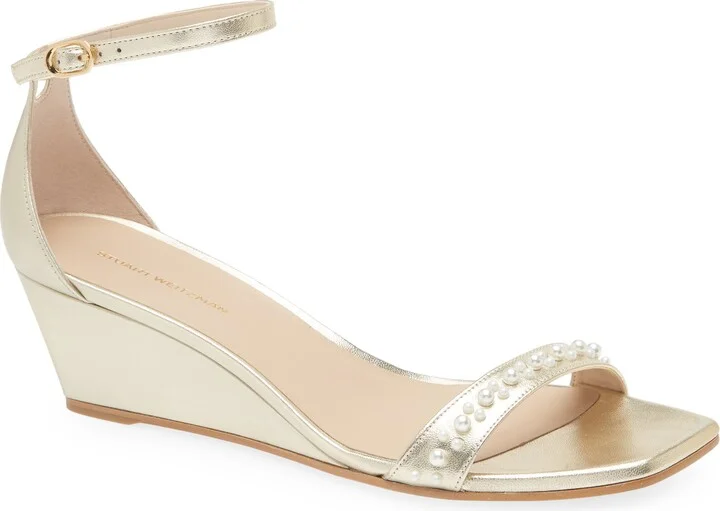 Nudist Curve Faux Pearl Demi Curve Wedge Sandal