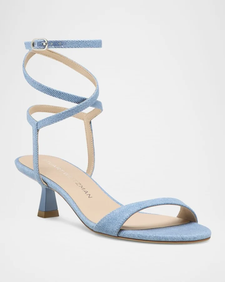 Nudist Denim Ankle-Strap Kitten Sandals - Image 2