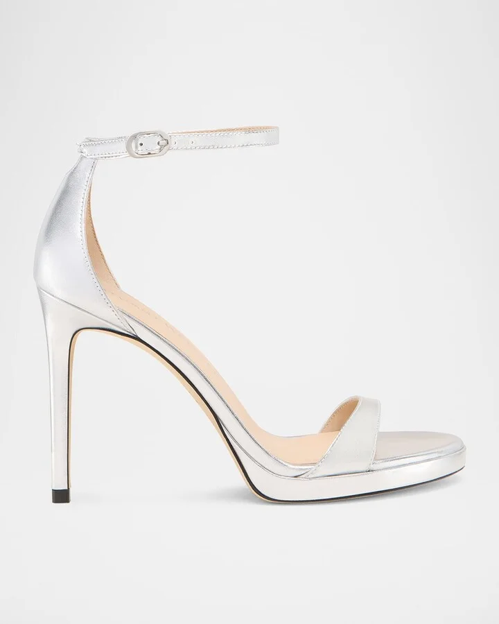 Nudist Metallic Ankle-Wrap Platform Sandals