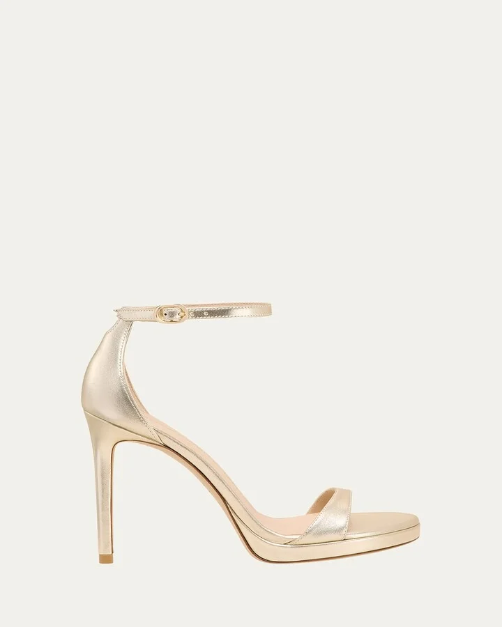 Nudist Metallic Ankle-Wrap Platform Sandals