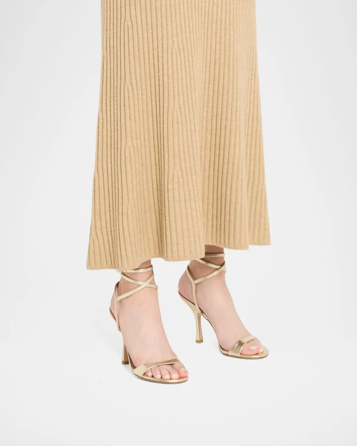 Nudist Metallic Leather Stiletto Wrap Sandals - Image 5
