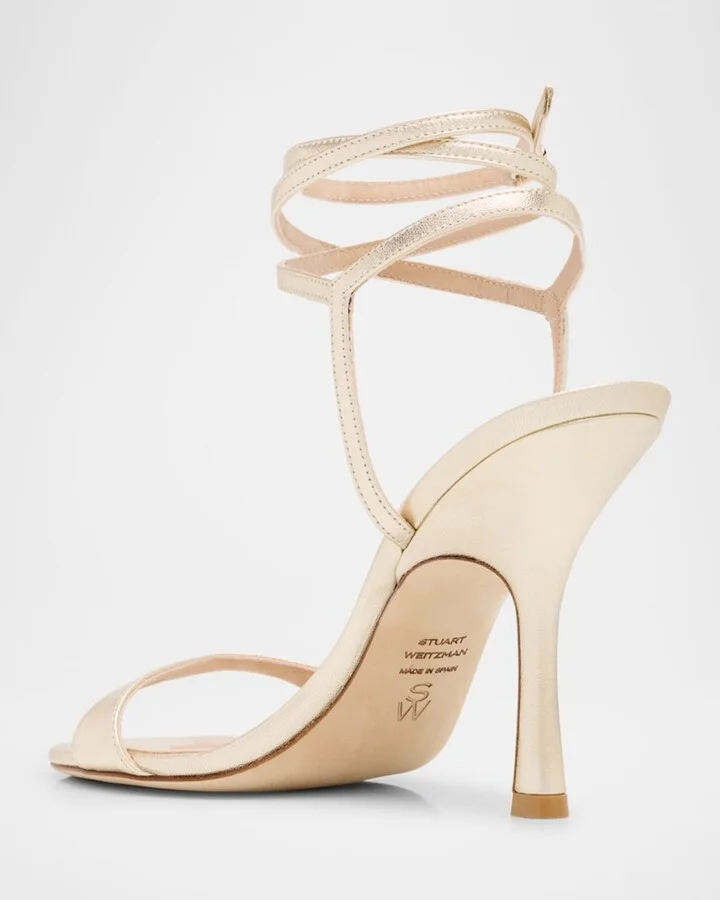 Nudist Metallic Leather Stiletto Wrap Sandals - Image 10