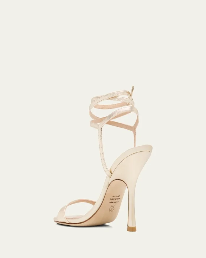 Nudist Metallic Leather Stiletto Wrap Sandals - Image 3
