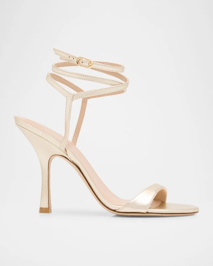 Nudist Metallic Leather Stiletto Wrap Sandals