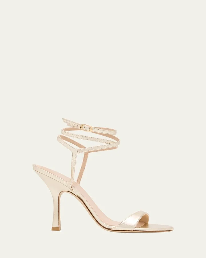 Nudist Metallic Leather Stiletto Wrap Sandals
