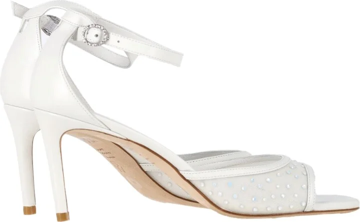 Nudista 75 Ankle Strap High Heel Sandals in White Leather