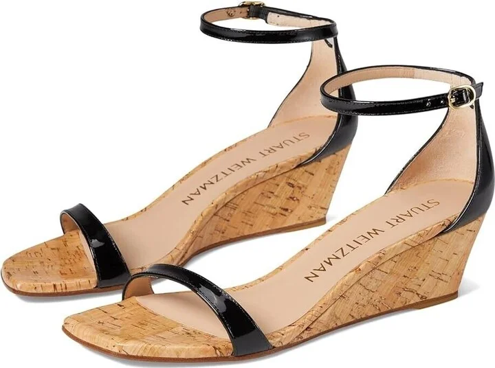Nudistcurve 50 Sandals Womens 7.5 Black Ankle Strap Wedge KHD070