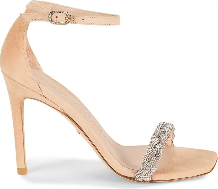 Nudistcurve Embellished Suede Ankle Strap Sandals
