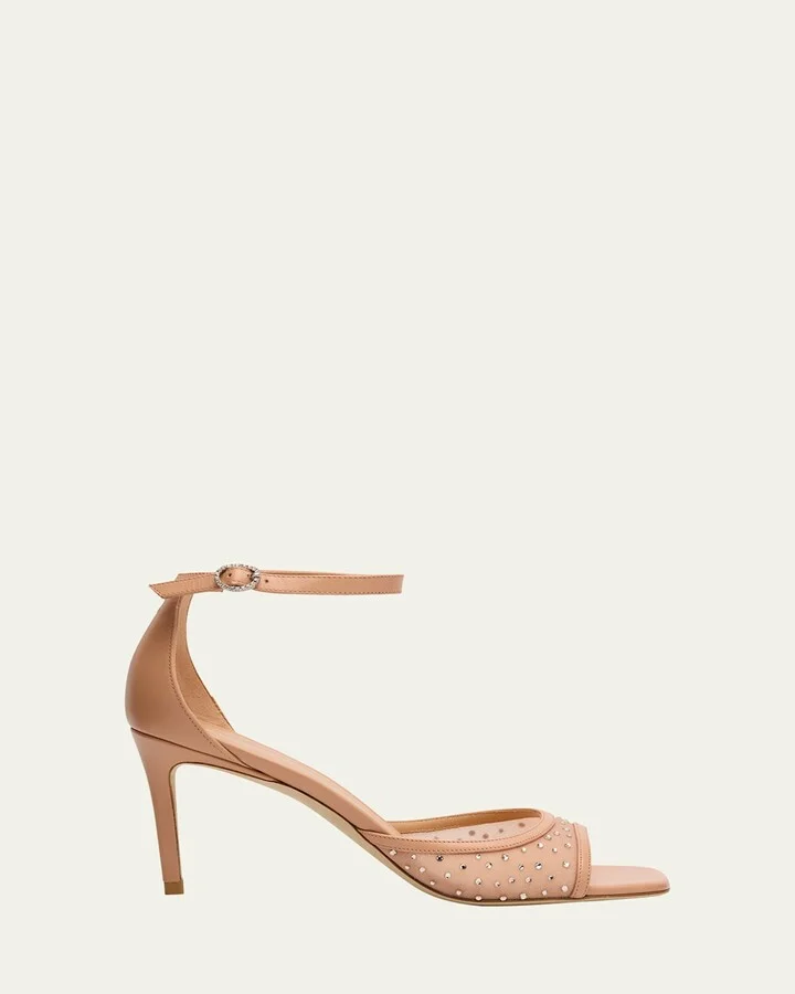 Nudistia Crystal Mesh Ankle-Strap Sandals