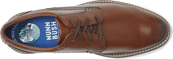 Nunn Bush Calderone Plain Toe Oxford Men's Lace Up Wing Tip Shoes Cognac : 10 W (EE), Leather - Image 2