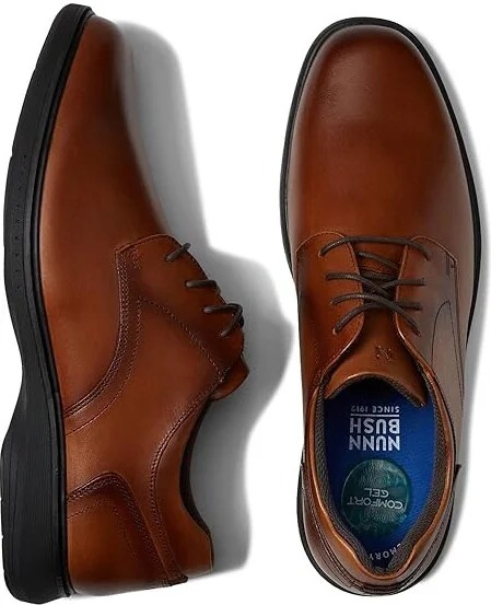Nunn Bush Kore Pro Plain Toe Oxford Men's Shoes Cognac : 9 M (D), Synthetic/Leather