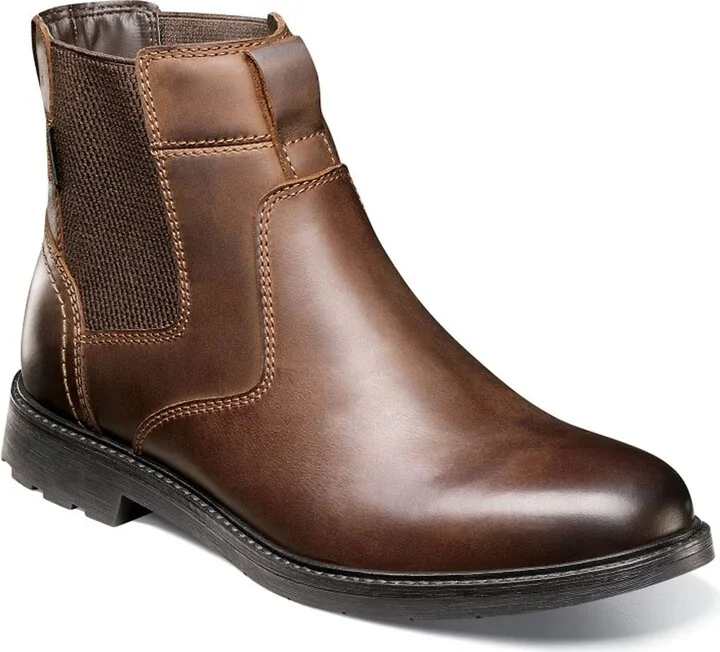 Nunn Bush Men's 1912 Plain Toe Chelsea Leather Pull On Boot with Scotchguard Defender